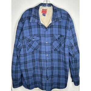 Big Mac Shirt Jacket Mens XL Blue Plaid Sherpa Lined Flannel Workwear Warm
